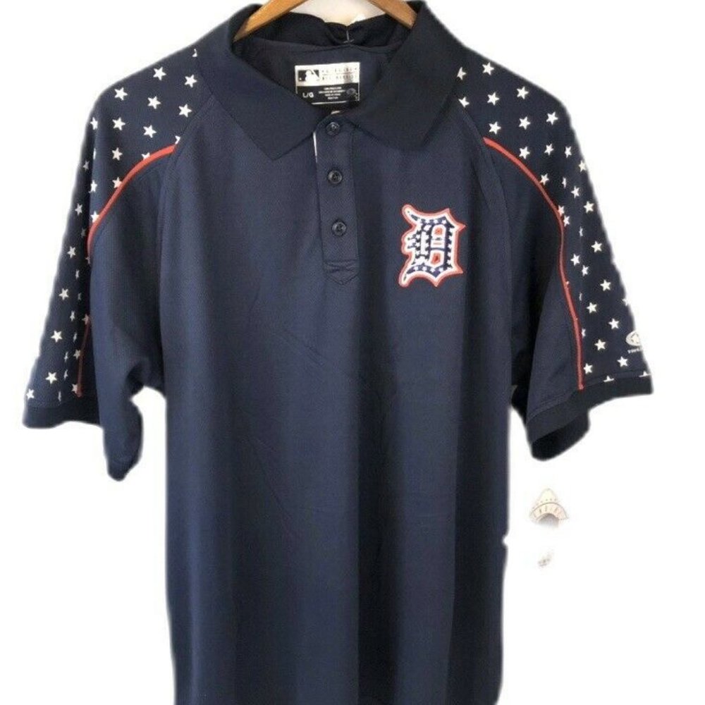Detroit Tigers Polo Shirt Sz L True Fan Blue Stars